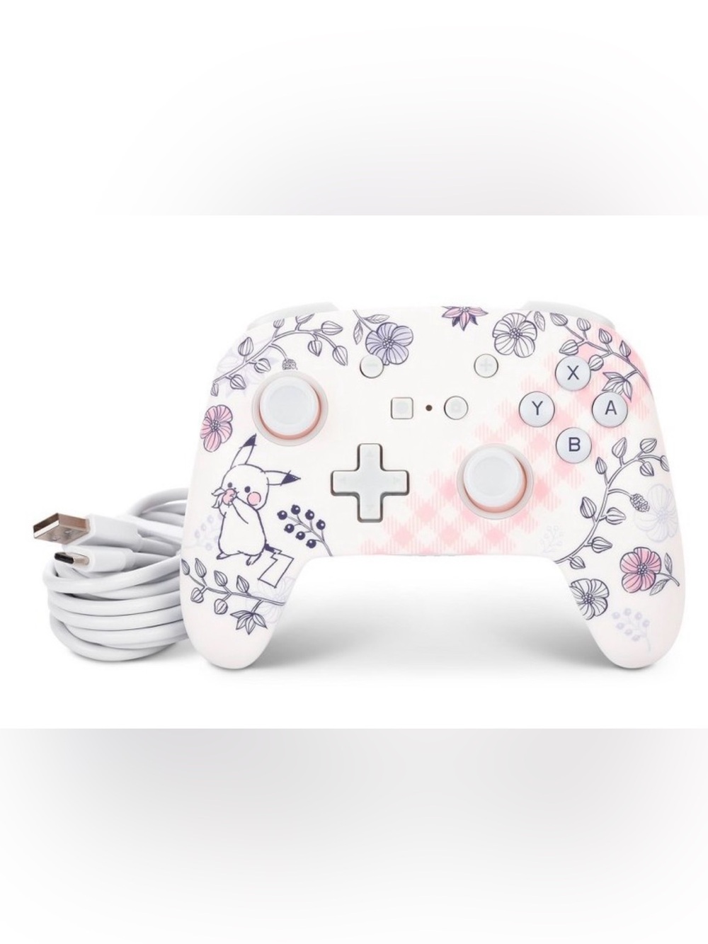 White Floral Pink Accent Wireless Game Controller
